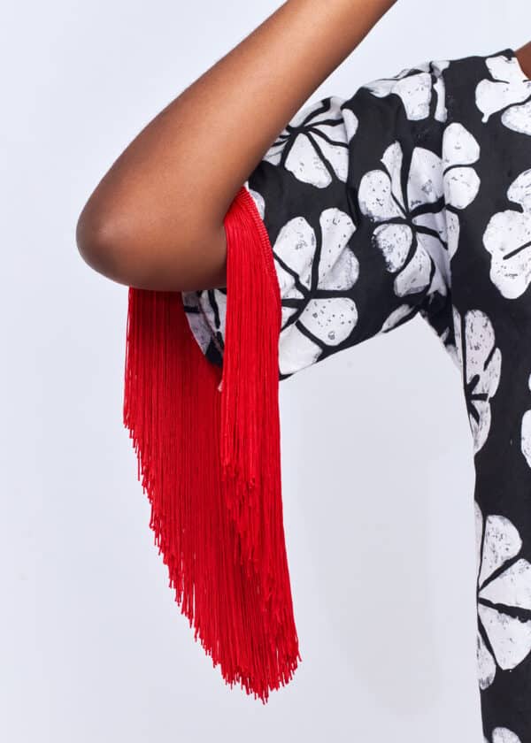 Vestido estampado de flores con flecos en el bajo y en las mangas - Imagen 5