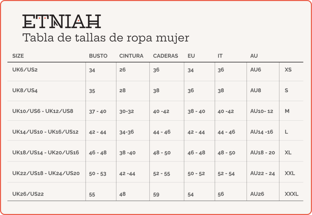 tabla de tallas mujer
